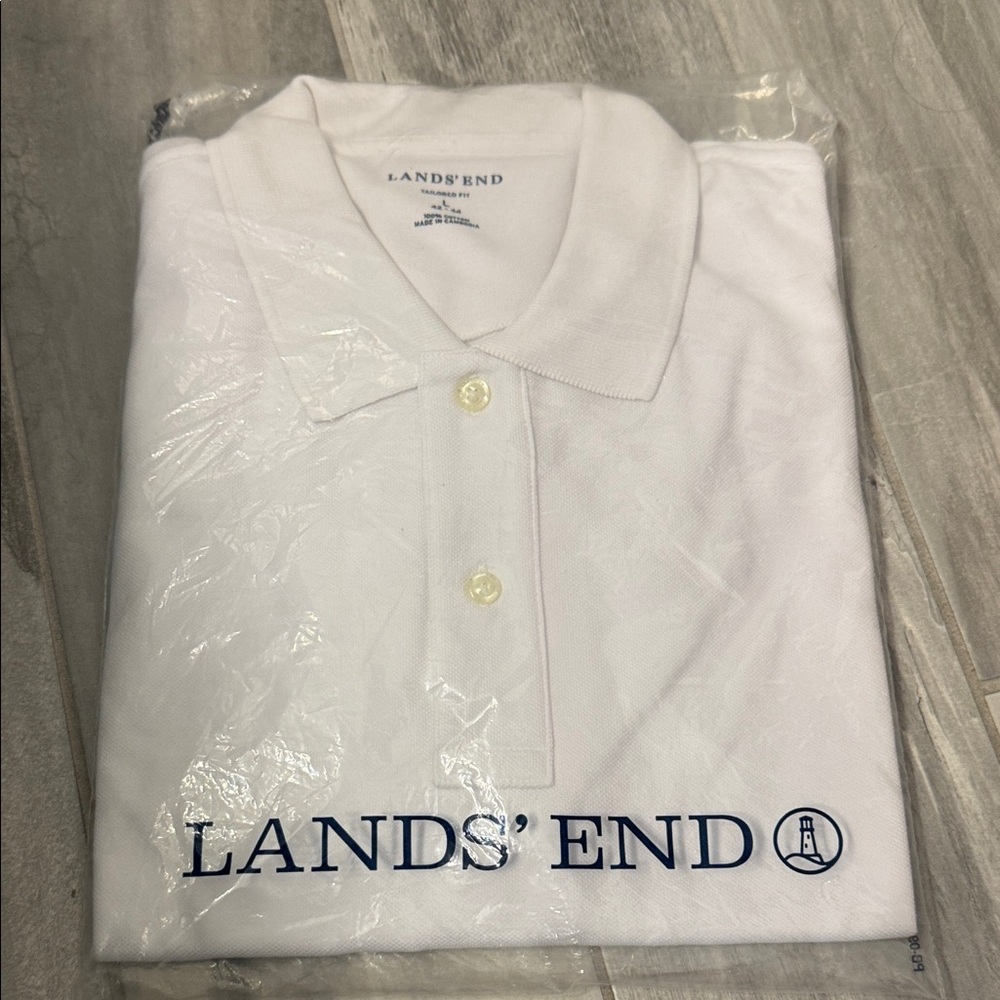 Lands' End Men's White Polo Shirt with Classic Collar